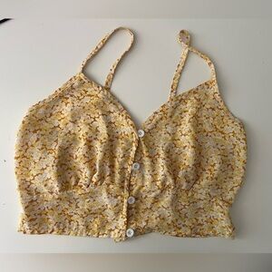 shein | romwe yellow and orange floral print crop top